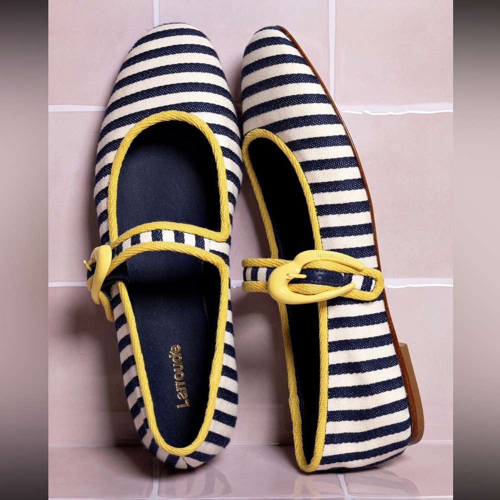 Summer Stripe with Butter Yellow Mary Jane Flats Larroude